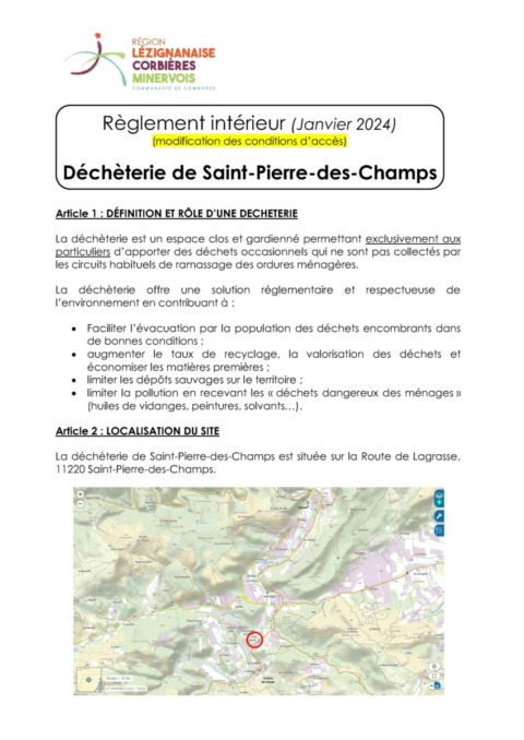 Règlement déchèterie Saint-Pierre-des-Champs