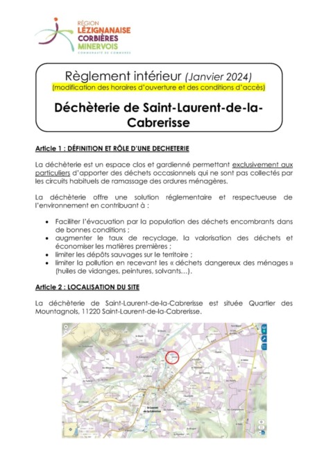 Règlement déchèterie Saint-Laurent-de-la-Cabrerisse
