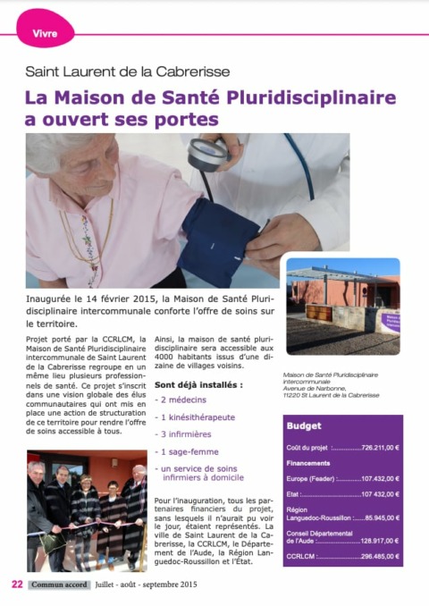 La Maison de Santé Pluridisciplinaire Intercommunale dans Commun Accord La Maison de Santé Pluridisciplinaire Intercommunale dans Commun Accord