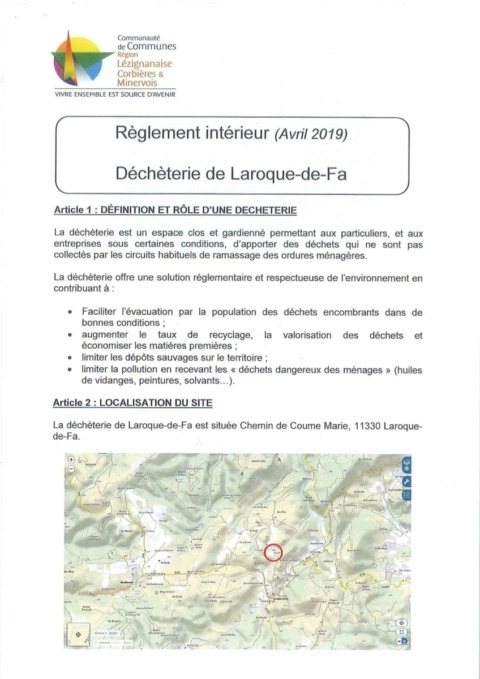 Règlement déchèterie Laroque-de-Fa Règlement déchèterie Laroque-de-Fa