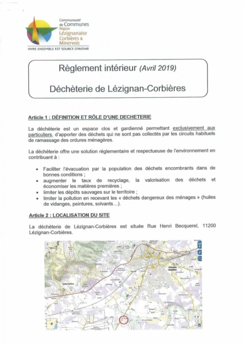 Règlement déchèterie Lézignan-Corbières