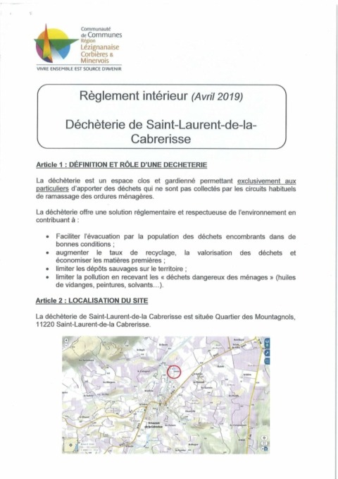 Règlement déchèterie Saint-Laurent-de-la-Cabrerisse Règlement déchèterie Saint-Laurent-de-la-Cabrerisse