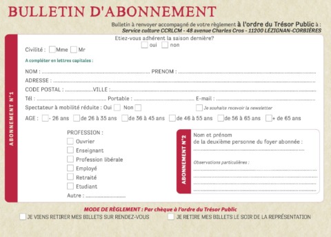 Bulletin d'abonnement Saison culturelle 2023-2024