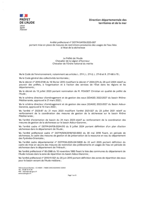 Arrêté préfectoral – état de sécheresse