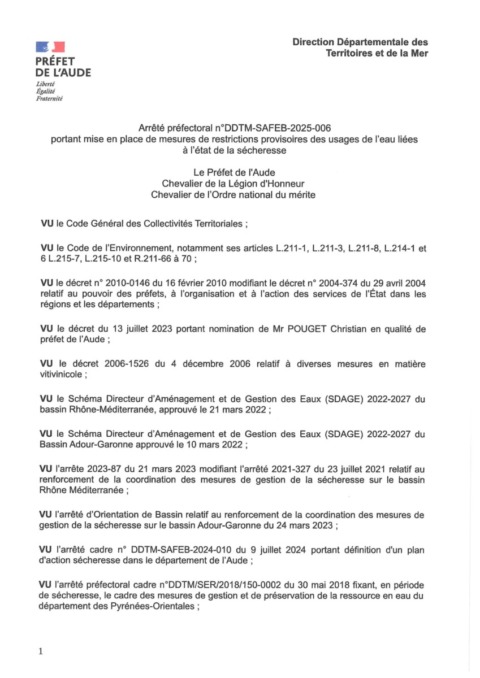 Arrêté préfectoral – état de sécheresse Arrêté préfectoral – état de sécheresse