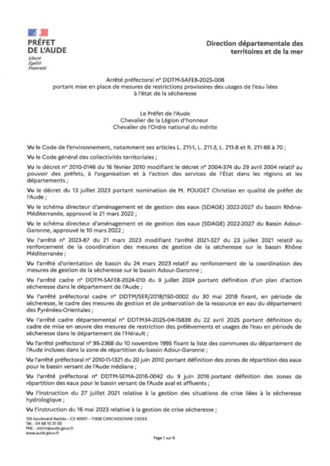 Arrêté préfectoral – état de sécheresse Arrêté préfectoral – état de sécheresse