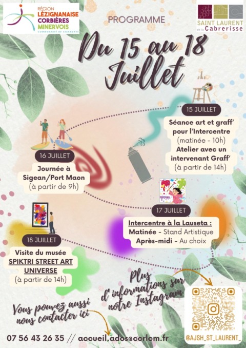 Programme des vacances d’été – AJSH de St Laurent – 2ème semaine de Juillet Programme des vacances d’été – AJSH de St Laurent – 2ème semaine de Juillet