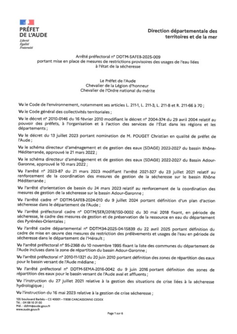 Arrêté préfectoral – état de sécheresse Arrêté préfectoral – état de sécheresse