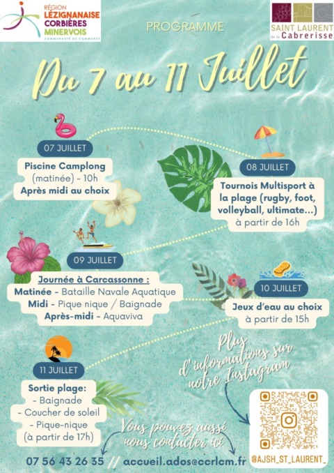 Programme des vacances d’été – AJSH de St Laurent – 1ère semaine de Juillet