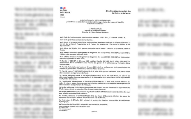 Arrêté préfectoral – état de sécheresse