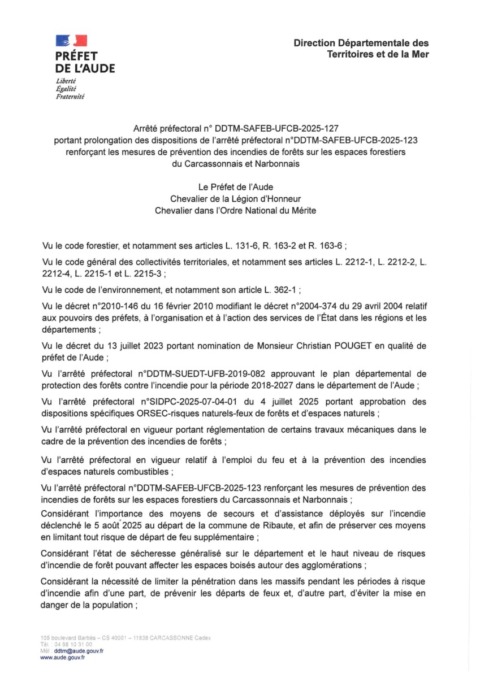 Arrêté préfectoral – Fermeture des massifs Arrêté préfectoral – Fermeture des massifs